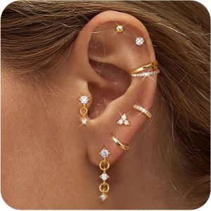 Kal-8 Paires Boucles D'oreilles Femme Acier Inoxydable Piercing Oreille Tragus Helix Piercings Creoles Argent Boucles D'oreilles Femme Or Hypoallergénique Helix Conch Tragus Piercing Oreille - Neuf