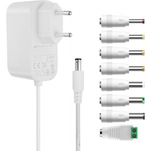 ERYI-12V 1A Adaptateur Secteur Dc 12 Volt 12W 1000Ma Max Universal Ac Dc Adaptateur Secteur 800Ma 500Ma Transformateur Avec 8 Prises Pour Cctv Caméra De Surveillance Radio Fan (Dc12V 1A) Blanc - Neuf