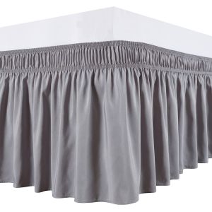 (Double 150 X 200 40 Cm, Gris) Jupes De Lit Jupe De Lit À Volants Housse De Sommier Robuste Et Élastique Style Enveloppant Sommiers À Volants, Facile À Mettre Et À Enlever - Neuf