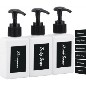 KAL-Distributeur Shampoing, Flacon Pompe Vide, 3 Pièces 100Ml Distributeur Savon, Bouteille Shampoing Avec Étiquette, Distributeur Gel Douche Pour Salle De Bain, Gymnase - Neuf
