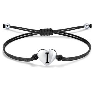Kalanka-Liquidation Totale, Bracelet Lettre Pour Femme Avec Coeur En Argent 925, Bracelet Cordon Tress&eacute; Fait &Agrave; La Main Avec Breloque Initiale, Bijoux Alphabet Personnalis&eacute;s R&eacute;glable - Neuf