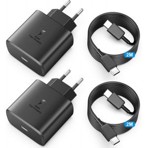 JGD-2Pcs 45W Chargeur USB C Super Rapide pour Samsung Galaxy S25/S24/S23/S22/S21 Ultra/S20/S20+/Note 20/10/9/8/A73/A53/A52/S10/S9 Tab S8 Ultra et 2M C&acirc;ble, USBC Adapteur Prise Secteur, Chargeur T&eacute;l&eacute;p - Neuf