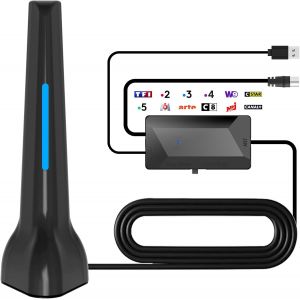 Antenne TV int&eacute;rieur TNT HD Puissante - Antenne TV Int&eacute;rieur Puissante TNT HD 2025,avec Base magn&eacute;tique, Compatible avec Portable 4K 1080P avec amplificateur de Signal - Neuf
