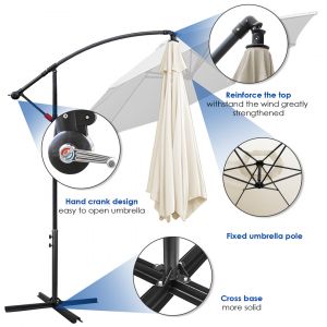 Parasol &Oslash;3m Uv40+ Avec Led Solaire Orientable Parasol De Jardin Manivelle Parasol Aluminium,Beige - Neuf