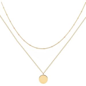 Double Collier Femme, Femme Collier Pendentif Chaîne Bijoux Ajustable Cercle Pendentif Collier - Neuf