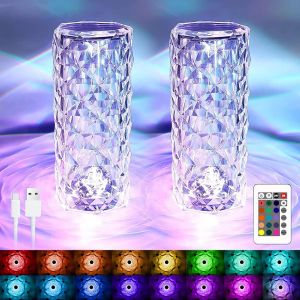 Kal-Lampe Cristal À Led Avec 16 Couleurs,4 Modes Usb Lampe En Cristal Avec Télécommande,Lampe De Table En Cristal,Lampe Nuit Tactile,Lampe De Chevet Led Rgb,Lumière D'ambiance Rechargeable Pour Chamb - Neuf