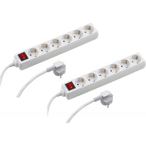 Multiprise 6 Prises-2 pièces-Câble de 1,4 m-Blanc-Câble en Plastique-Intérieur IP20-Interrupteur/multiprise/Multiprise de Table/Tido 6 Prises/7430560 - Neuf