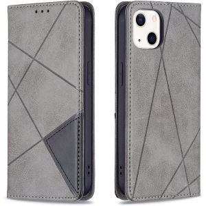 Mdy-Coque Pour Iphone 13 (6,1 Pouces), Housse Portefeuille En Cuir Etui De Protection Avec Slim Tpu Silicone Bumper Antichoc Magnétique Flip Case, Porte Cartes Avec Fonction Support Cover (Gris) - Neuf