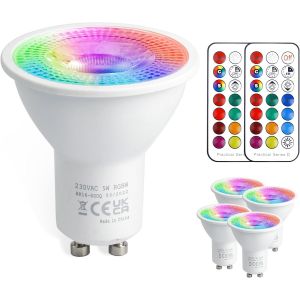 Ampoule Led Gu10 5w 12 Couleurs Ampoules Spot Led Changement De Couleur Rgbw, Dimmable Avec T&eacute;l&eacute;commande Rgb Blanc Chaud 3000k 50w Equiv Pour Luminaire Sur Rail Applique Murale (Paquet De 2) - Neuf