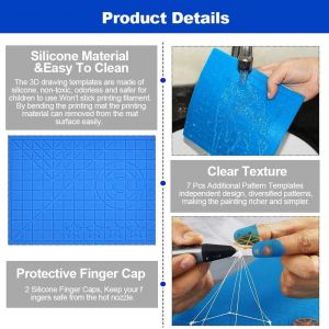 Mevronisshop-Tapis De Stylo 3d En Silicone+Modele Stylo 3d+Doigtier Caoutchouc Tapis De D&eacute;coupe 3d Pen Mat Motif Mignon Tapis Bricolage Tapis D'impression 3d Pour Bricolage Stylo 3d D&eacute;butant Enfant A - Neuf