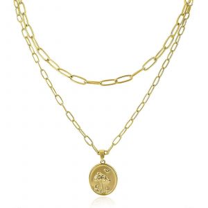Collier Pendentif Rond Plaqu&eacute; Or 14 Carats Pour Femme - Cha&icirc;ne Ajustable - Bijou &Eacute;l&eacute;gant En Or - Neuf