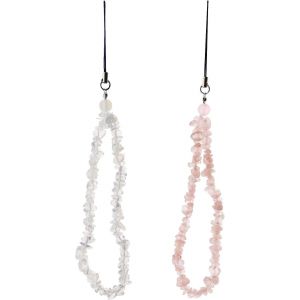 KALANKA-2pcs Breloques de T&eacute;l&eacute;phone Pierre Concass&eacute;e Anti-perte de Cha&icirc;ne de T&eacute;l&eacute;phone Lani&egrave;re Main Dragonne Bracelet de Suspension pour Porte-cl&eacute;s Portefeuille Sac &agrave; Main D&eacute;coration, Rose et Blanc - Neuf