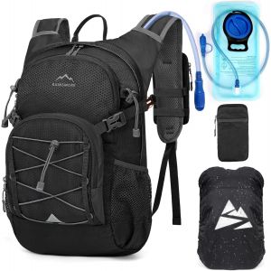 SUBZONAL-Sac &agrave; Dos D'hydratation avec Vessie d'eau de 2L Sac &agrave; Dos Randonn&eacute;e Moto Sport 18L Homme Femme L&eacute;ger Isol&eacute; avec Housse de Pluie pour Course &agrave; Pied Cyclisme l'escalade Trail Running - Neuf