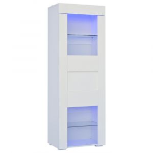Armoire vitrine 60×40×170 cm, porte acrylique, 2 étagères verre, éclairage LED, blanc - Neuf