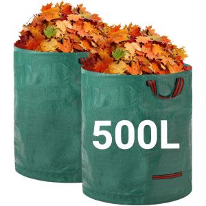 JEXNOVASHOP-Sacs à Déchets de Jardin Robustes - 500Lx2 Sacs de Jardin Réutilisables avec Poignées - Pliables et Réutilisables Tissu Industriel pour Feuilles Déchets Débris - Neuf