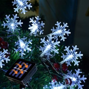 Kal-Guirlande Lumineuse Solaire D'ext&eacute;rieur - 30 Led - 5 M - Flocon De Neige Solaire - &Eacute;tanche - Avec 8 Modes D'&eacute;clairage - Pour Jardin, Arbre, No&euml;l Et F&ecirc;te - Blanc Froid - Neuf