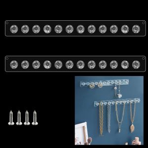 Porte Bijoux Mural En Acrylique Transparent Avec 12 Crochets En Diamant, 34 X 3,5 Cm, 210 G - Organisation Et D&eacute;coration Pour Colliers, Bracelets, Boucles D'oreilles Et Accessoires De Mode - Neuf