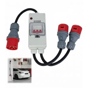 Adaptateur Robuste 32A &agrave; 16A X2 avec Disjoncteur, Cuivre Pur 5 Broches 400V, 1,5M, IP44 pour Camping-Car et Ateliers. - Neuf