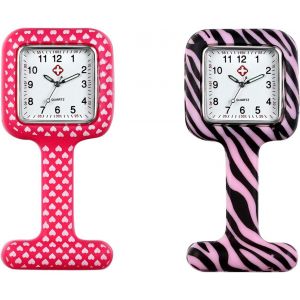 Shiba-Montre Deux Montre Infirmiere/Couleur Motifs Impression En Silicone/Mouvement À Quartz/Montre Broche Rose[1792] - Neuf