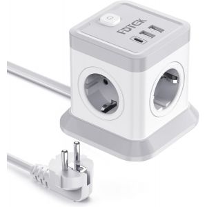 Multiprise USB,Prise Cube USB Multiple avec 4 Prises Secteur et 2 USB-A et 1 USB-C (5V/3.1A),7 en 1 Carte de Prise de Courant avec Interrupteur et Voyant Lumineux,Câble 1,8 m,2500W - Neuf