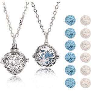 Kal-2 Styles Pendentif Diffuseur D'huile Collier D'huile Essentielle Avec 26 Coussinets En Pierre De Lave Naturelle Parfum Scent Collier Diffuseur Pendentifs Bijoux Cadeau Pour Cadeau - Neuf