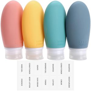 Flacon de Voyage en Silicone Accessoires-100ml 4 Pcs,Contenant Voyage Flacon Vide,Etanches,pour Shampoing,Lotion,Creme et Liquide,Approuve par FDA sans BPA.[K91] - Neuf