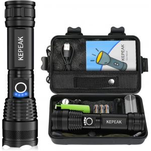 Lampe Torche Led Ultra Puissante, Lampe De Poche Rechargeable Usb 5000 Lumen Avec Batterie 5000mah Et 3pcs Aaa, Zoomable 5 Modes Ipx64 Imperméable Petite Lampe Tactique Pour Extérieur - Neuf