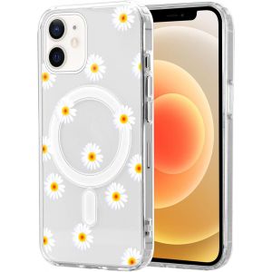 Kalanka-Coque Magn&eacute;tique Pour Iphone 12 Pro / 12 6,1"", &Eacute;tui Souple Transparent Avec Aesthetic Motif Fleur Compatible Avec Magsafe Charge Sans Fil Housse Protecteur R&eacute;sistant Antichoc Case, Marguerite - Neuf