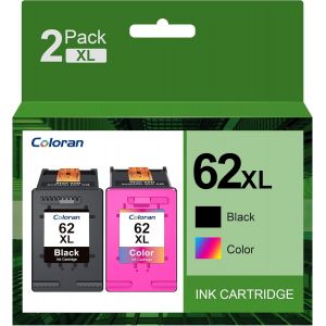 62XL Ink Cartridges for HP 62 XL Black and Tricolour Compatible with Envy 5540 5640 5644 7640 5547 for Officejet 200 250 5740 (1 Black, 1 Tricolour, 2 Pack) - Neuf