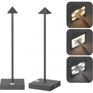 SUBZONAL-2 pi&egrave;ces LED Variable Batterie Lampe de table sans fil Anthracite, Rechargeable Couleur de lumi&egrave;re chaude 2700K/4000K/6000K Lampe de table avec USB-C, Aluminium, IP54 &eacute;tanche - Neuf