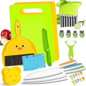 KAL-Lot De 27 Pièces Couteau De Cuisine Pour Enfants, Montessori Enfants Pour Couteaux Et Ustensiles Cuisine, Enfants Cadeau De D'Anniversaire Parfait Pour Les Cuisine Enfants De 2 Ans Et Plus - Neuf