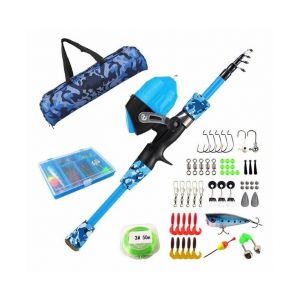 Ensemble Canne À Pêche Télescopique Et Moulinet Pour Enfants ¿ Ensemble De Pêche Portable Tout-En-Un Pour Garçons Et Filles Avec Matériel Et Sac De Transport (Bleu) - Neuf
