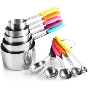 Cmws-Lot De 10 Cuill&egrave;res Doseuses Mesure Tasses Avec Poign&eacute;es Acier Inoxydable Cuill&egrave;re &Agrave; Mesure Cuisine Mesure Cup (5 Tasses + 5 Cuill&egrave;res) - Neuf