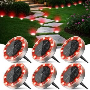Lampe Solaire Au Sol Lot De 6, Lumiere Solaire Exterieur Jardin 8 Led, &Eacute;tanche Spot Solaire Ext&eacute;rieur Pour Chemins All&eacute;e Pelouse Terrasse Cour, Rouge - Neuf