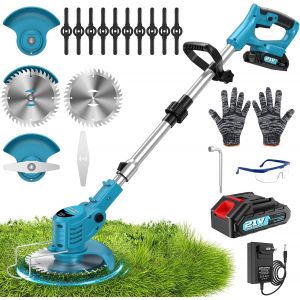 MEVRONISSHOP-D&eacute;broussailleuse sans Fil 21V, Coupe-Bordures 4-en-1 avec Batteries 4.0 Ah - T&ecirc;te Pivotante 90&deg;, Poign&eacute;e R&eacute;glable, 4 Lames pour Jardin, Pelouse et D&eacute;sherbage Facile - Neuf