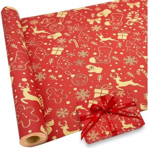 Papier Cadeau De Noël - Motif Festif Rouge, 44 Cm X 15 M, Idéal Pour Emballage Cadeau Et Décoration - Neuf