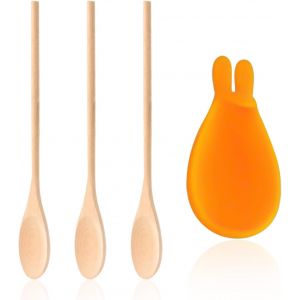 Kal-Lot De 3 Cuillères De Cuisine En Bois, 1 Coussinet De Cuillère À Soupe, Cuillères En Bois À Long Manche, Ustensiles De Cuisine, Ustensiles De Cuisine, Cuillères En Bois À Long Manche, Ustensiles - Neuf