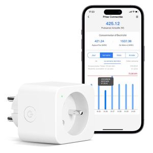 Prise Connectée (Type E), 16A Prise Wifi Compatible Avec Alexa Et Google Home, Prise Consommation Électrique Intelligente Avec Commande Vocale, Contrôle À Distance Et Configuration[MAT790173] - Neuf