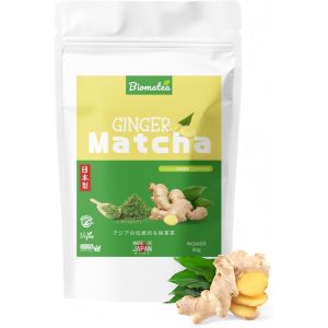 Checarzhn--No1-Matcha Ingembre Thé 50 G - Qualité Ceremonial Du Japon - Thé Vert De Qualité Supérieure Avec Poudre De Gingembre Japonais Ginger - Première Récolte, Superaliment, Végétalien, Sans Sucre - Neuf