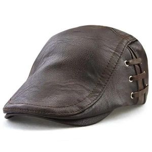 Beret Casquette Hommes Femmes Vintage En Cuir Peaked Chapeau Newsboy - Neuf