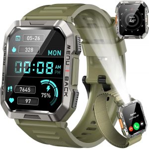 Militaire Smartwatch Homme (Répondre/Effectuer Des Appels), Fitness Tracker Avec Torche/Boussole/900mah Batterie /24h Cardiofréquencemètre/Sommeil/Spo2/100+ Mode Sport Pour Android Ios (2 Bra - Neuf