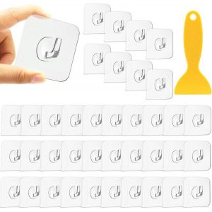 38 Pcs Crochets Adhésifs Transparents,Crochets Plastique Autocollants Sans Perçage avec Grattoir,Crochet Adhésif Mural Imperméables pour Cuisine,Salle de Bain,Toilettes,Camping-car - Neuf