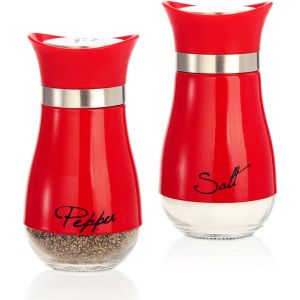 Set De 2 Sali&egrave;res Et Poivri&egrave;res En Acier Inoxydable Et Verre,Sali&egrave;re Et Poivri&egrave;re De Qualit&eacute; Sup&eacute;rieur,Pot A Sel Accessoires De Cuisine (Rouge) - Neuf