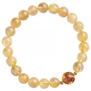 Bracelet Pierre Naturelle, Bracelet Cristal Jaune, 8 Mm, Bracelet Élastique, Bijoux En Pierres Précieuses - Neuf