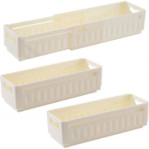 Lot de 3 Boîte De Rangement En Plastique 47.5x8x10cm Petit Panier De Rangement Cuisine Empilable Paniers Et Boîtes De Rangement Tiroir Pour Salon Chambre à Coucher Salle De Bain Beige - Neuf