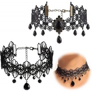 Meimie-2 Pieces Choker,Collier Ras De Cou Femme,Breloque Gothique Vintage Tour De Cou Femme,Punk Lolita Victorien Collier En Dentelle Pour Carnavl Halloween Mascarade Cocktail Party - Neuf