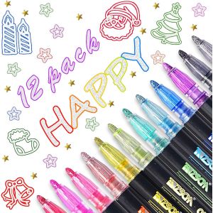 Stylos Contour, 12 Couleurs Stylo Double Ligne Stylo &Agrave; Contour, Marqueur Contour Pour Carte De Vacances Ou D'anniversaire, Scrapbooking - Neuf