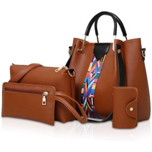 SJZG-Femmes Sacs &Agrave; Main 4Pcs Ensemble Sacs &Agrave; Bandouli&egrave;re Sacs &Agrave; Main Sacs Port&eacute;s &Eacute;paule Porte-Monnaie Marron - Neuf