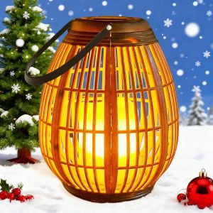 Lanternes Solaires Pour Jardin, Lampes Solaires D'ext&eacute;rieur &Agrave; Suspendre Avec Bougie Vacillante, Grande D&eacute;coration De Jardin En Plastique Aspect Bois, Lampe De Table Pour Cadeaux D'anniversaire - Neuf