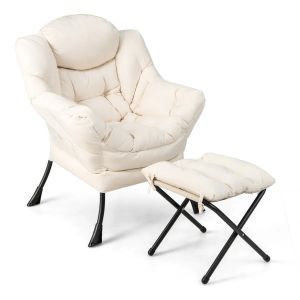 Fauteuil paresseux avec ottoman 75 x 81 x 94,5 cm confort optimal et design moderne en polyester beige Helloshop26 20_0012103 - Neuf